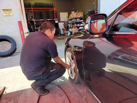 Juan checked all the tires.