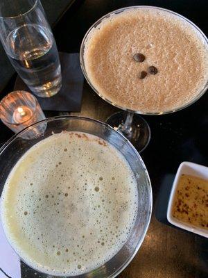 Cocktails Pistachio Martini and Espresso Martini