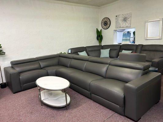 100% real top grain leather sectional with 2 power recliners- Nevio $1,899