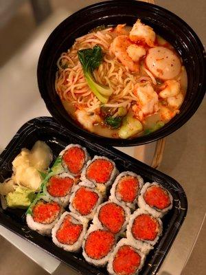 Shrimp Ramen Noodle (spicy miso) and 6 Pieces Crunchy Spicy Tuna Roll