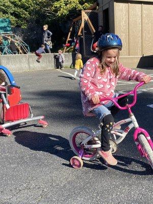 Lots of different toys and vehicles in our blacktop area for all skill levels to play with, test and experience