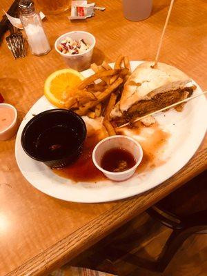 Ordered a pulled pork sandwich.  It was ok a little on the vinegar side but eatable the fries were soggy and dripping with grease.