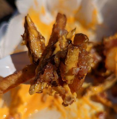 Bacon ranch cheese fries close up