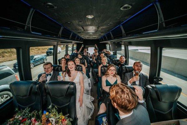 Your whole party will fit comfortably and can enjoy the ride between locations. Overhead storage available and kept secure during stops.