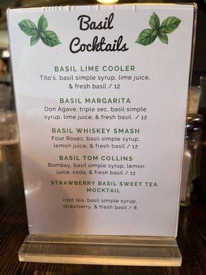 Cocktail menu