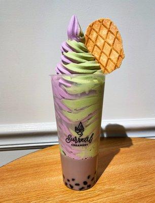 Taro Bubble Tea & Matcha/Taro Swirled Ice Cream Flotea