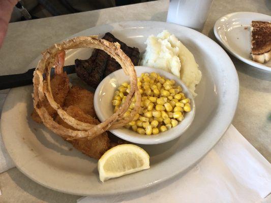 Steak&shrimp- w couple of onion rings we share :)