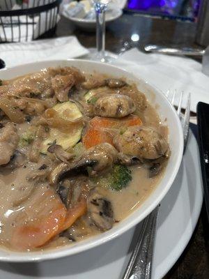 Carmela's chicken marsala over veggies