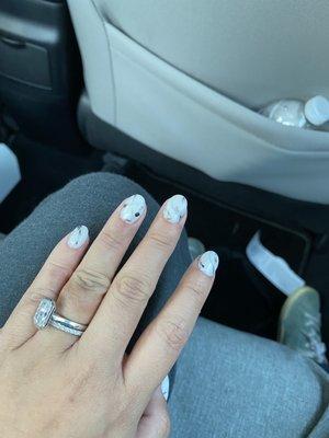 Sns powder marble nail art almond nails.