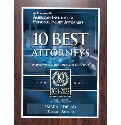 Amara Edblad
10 Best Arizona Attorneys Award 2021-2022
National Academy of Personal Injury Attorneys