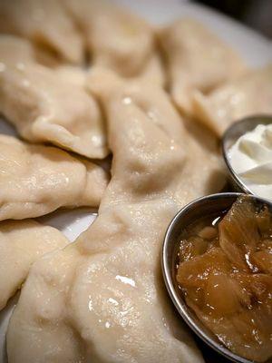 A dozen pierogi with 3 different fillings. A guess in every bite