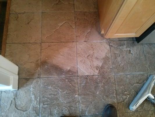 Tile & Grout Cleaning before & after cleaning a section of tile