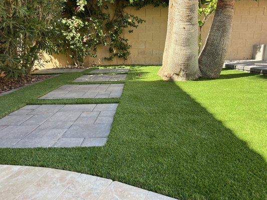 Paver walkway with turf