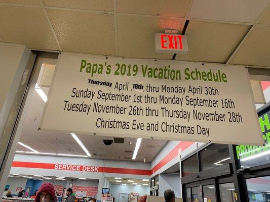 Vacation schedule