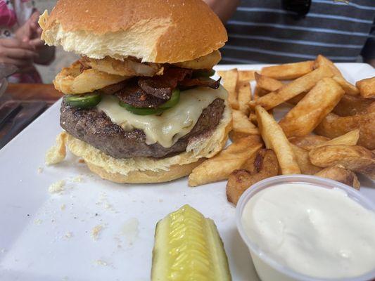 Massive jalapeño bacon cheese burger