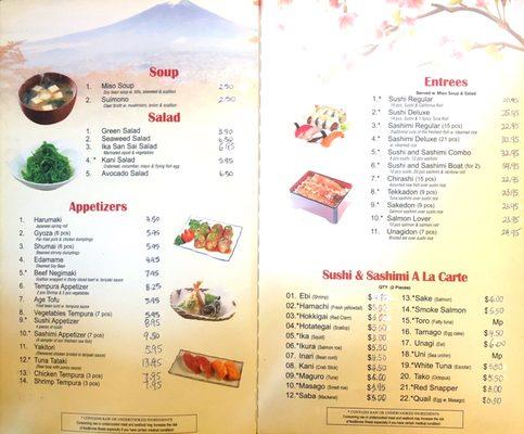 Menu (as of July 2021)