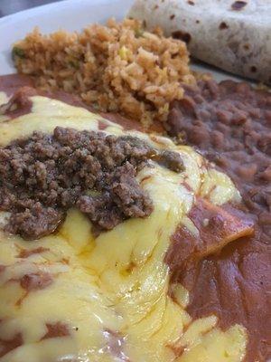 Beef Enchiladas with Carne Guisada Taco