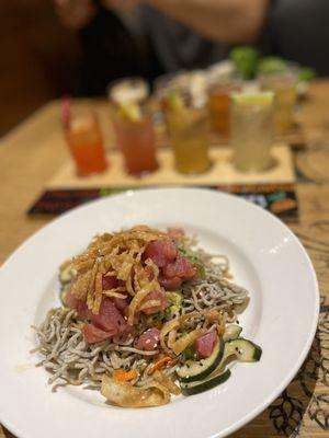 Enlightened Pacific Poke Soba Noodles, margarita flight