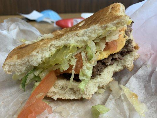 Jumbo Cheeseburger. This patty wasn't cooked fresh. It was cold and dry. Probably precooked and the cold cheese.  One star burger out of 5.