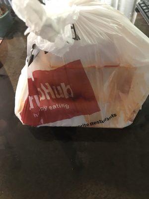 Soup spilled all over the bag