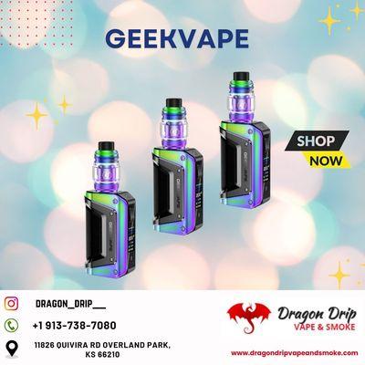 Dragon Drip Vape and Smoke in Overland Park, KS, carries GeekVape products, offering a range of high-quality vaping devices and accessories