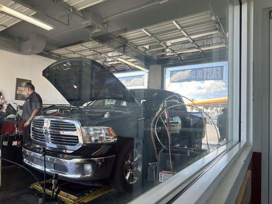 Service bay view from the waiting room.