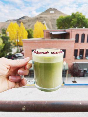 Best rose matcha latte ever enjoyed on the beautiful rooftop.