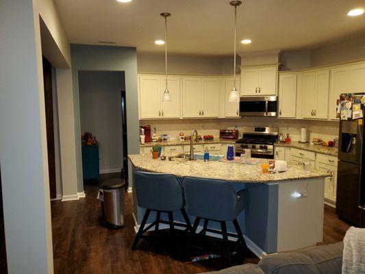 Painted under the counter above the cabinets and an accent on entry wall toward mud room!