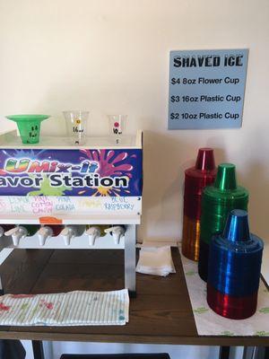 Shave ice station, self serve.