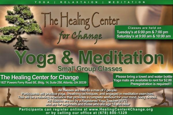 $10.00 Off on Yoga Small Group Therapy sessions now only $5.00 per session at The Healing Center for Change-BOOK TODAY!!! Offer ends 3/1/16.