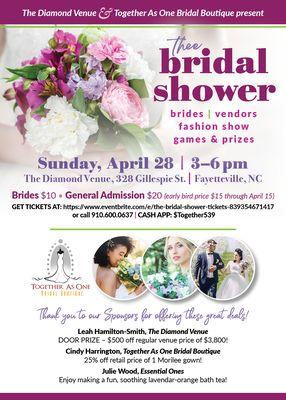 Together As One Bridal Boutique is hosting "Thee Bridal Shower" for 2024/2025 brides and guests to celebrate our 7yr anniversary.