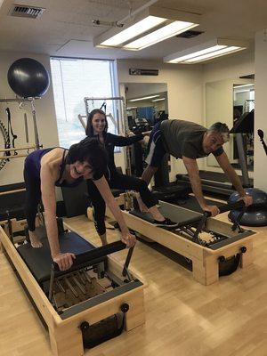 It's all in the family with this mother and son Pilates reformer session.