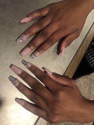 Gel nails with tips, star sticker design on 4 nails