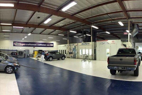 Our 15,000 square foot refinish building with 3 paint booths, we keep the cars moving.