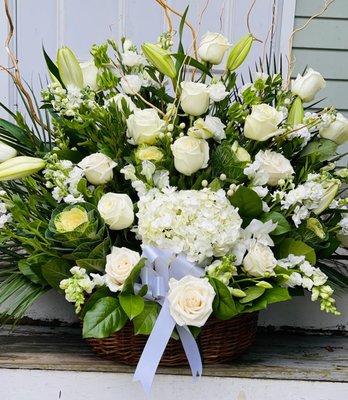 White Funeral Flower Basket