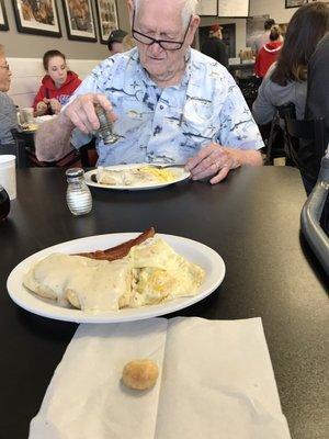 Breakfast special - 2 eggs, choice of meat and choice of bread (biscuit and gravy is a good choice )