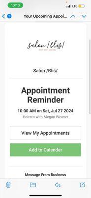 My appointment confirmation.