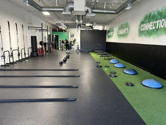 Calm before the storm - set up for circuit training, offered on Mondays and Wednesdays!