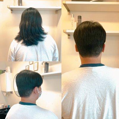 Fresh haircuts, before and after.