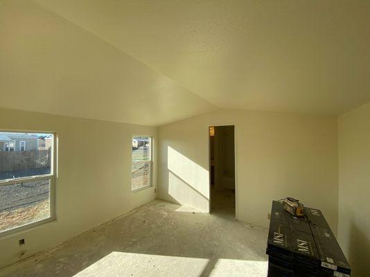 Bedroom wall, window, and ceiling finish