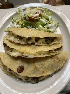 tacos with cheese and choice of meat  with salad