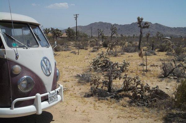 Our bus in the high desert near Joshua Tree, CA