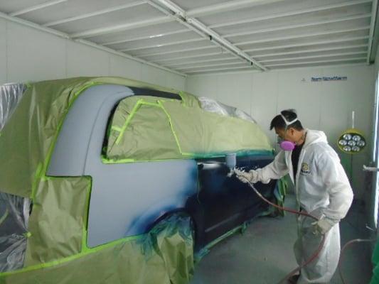 Painting in our State of the Art Blowtherm Paint Booth