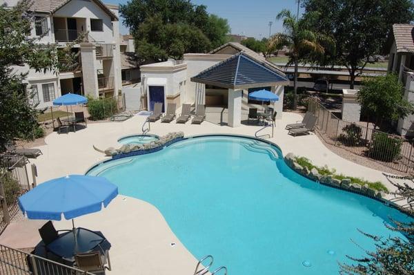 Resort style pool and hot tub