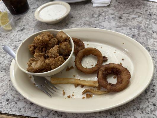 Fried chicken and onion rings