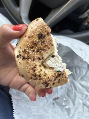 Garlic bagel with cream cheese