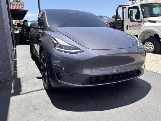 Tesla Model Y after front end repair