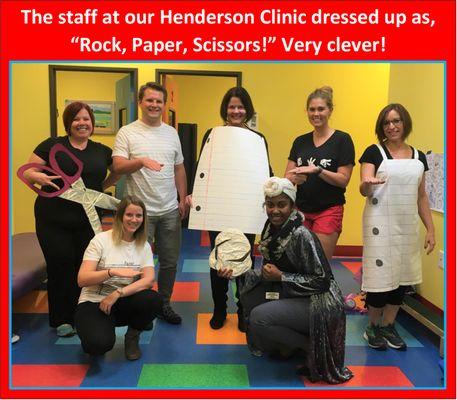 The staff at our Henderson Clinic dressed up as, "Rock, Paper, Scissors!" Very clever!