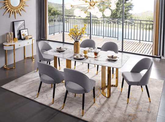 Gold Base, Marble Top Dining Table (ESF).