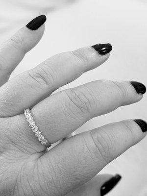 Beautiful, simple anniversary band, which they specially ordered to fit my finger size!